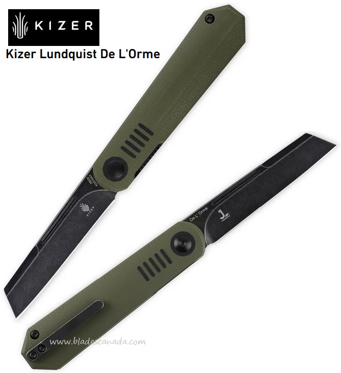Kizer Lundquist De L'Orme Folding Knife, CPM 20CV, G10 Green, 3570A3