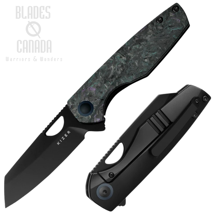 Kizer Sparrow Flipper Framelock Knife, CPM-20CV Black, Carbon Fiber Medusa Fat, KI3628A3