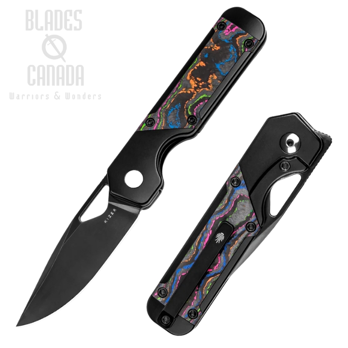 Kizer Mini Militaw Flipper Framelock Knife, M390 Black, TItanium/Camo Carbon Fiber, 3634SA1