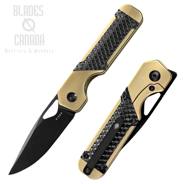 Kizer Mini Militaw Flipper Framelock Knife, S45VN Black, Titanium Gold/Zirconium, Ki3634SA3