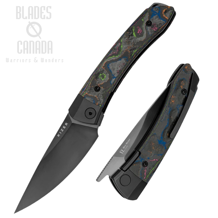Kizer Mini Momo Flipper Folding Knife, S35VN Black, Titanium/Camo Carbon Fiber, 3663A2