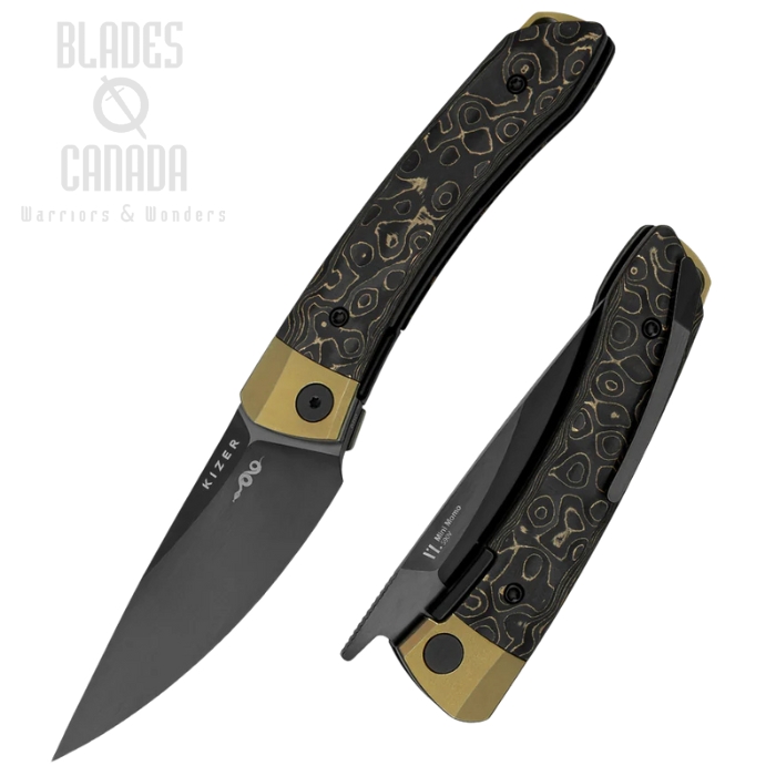 Kizer Mini MoMo Folding Knife, S90V Black, Carbon Fiber Gold Dark Matter, KI3663A3