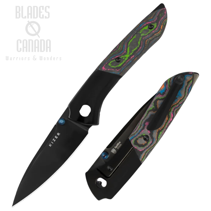 Kizer Spitfire Framelock Folding Knife, S35VN Black, Titanium Black/Carbon Fiber 80's Camo , 3690A2