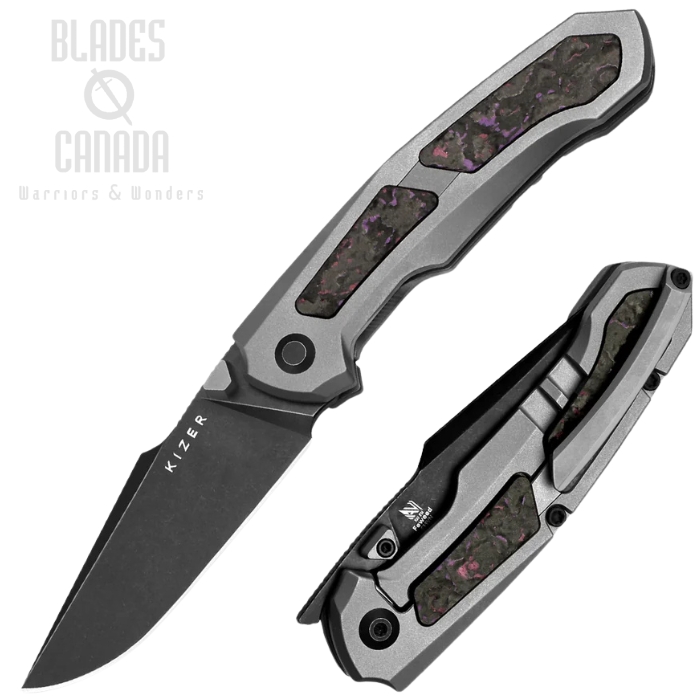 Kizer Feweed Framelock Folding Knife, S35VN Black SW, Titanium Grey w/CF Fat Purple Haze, KI3694A1