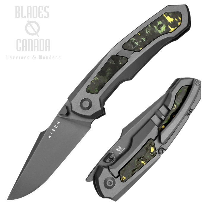 Kizer Feweed Framelock Folding Knife, S90V Gray SW, Titanium/Fat Carbon Toxic Storm, 3694A2
