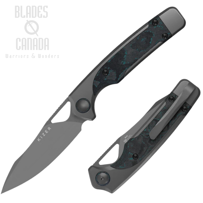 Kizer Ara Folding Knife, S45VN Gray SW, Titanium/Carbon Fiber Camo Brittany Blue, 3729A2 Kizer Ara Folding Knife, S45VN Gray SW, Titanium/Carbon Fiber Camo Brittany Blue, 3729A2