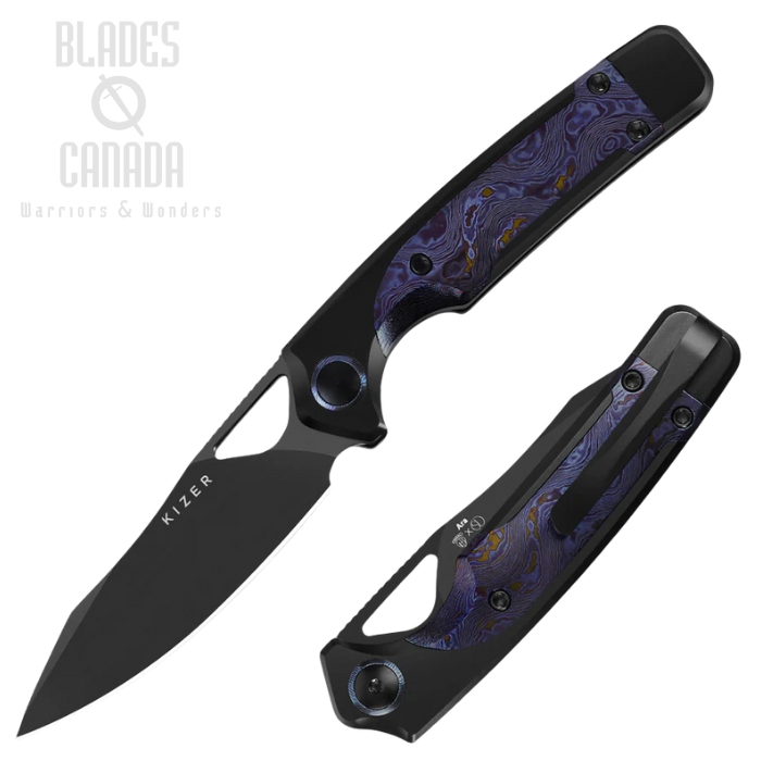 Kizer Ara Folding KNife, CPM Cruwear Hand Brushed/Black, Titanium/Timascus, 3729A4