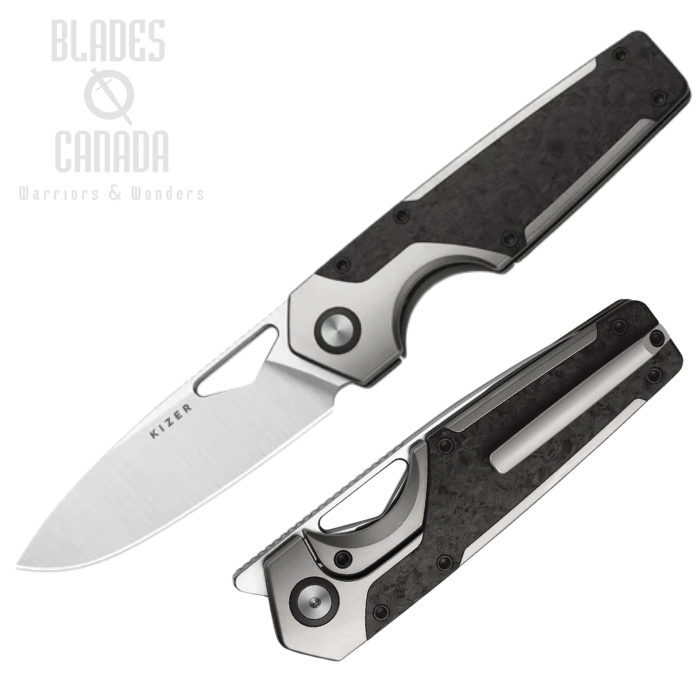 (image for) Kizer Serpentine Framelock Folding Knife, Elmax Satin, Titanium/Carbon Fiber, KI3759FDA1