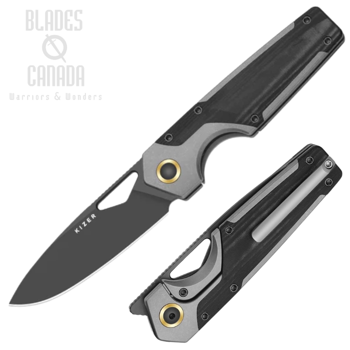 (image for) Kizer Serpentine Framelock Folding Knife, Elmax Black, Titanium/Micarta Black, KI3759FDA2