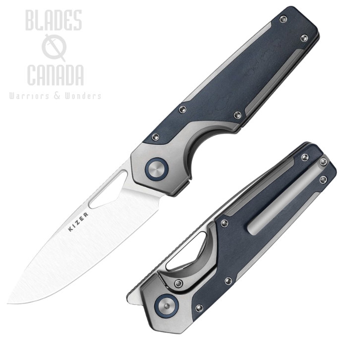 (image for) Kizer Serpentine Framelock Folding Knife, M390 Satin, Titanium/Richlite Blue, KI3759FDA3