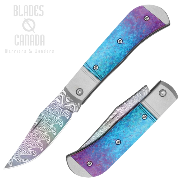 (image for) Kizer Trestle Slipjoint Folding Knife, Damascus Rainbow, Titanium Rainbow Crystallized, 3761A4