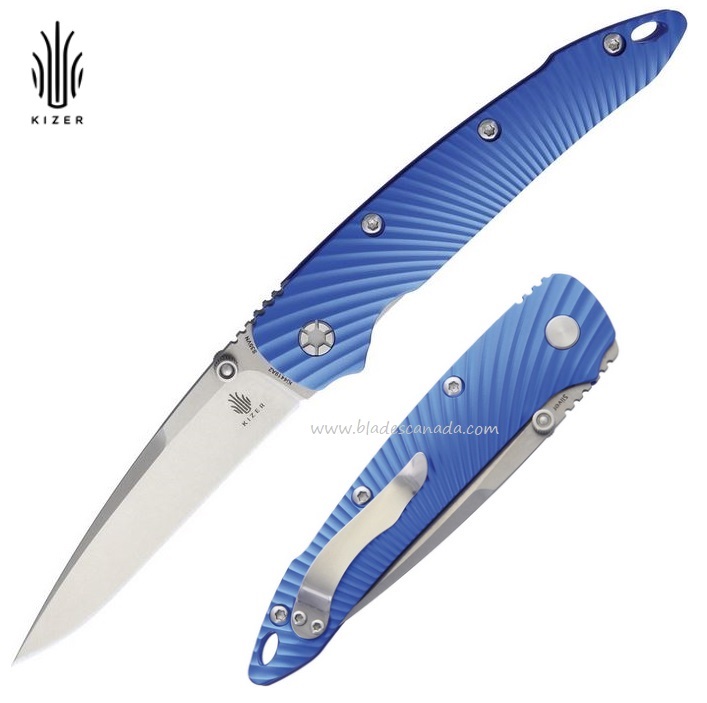 Kizer 4419A2 Folding Knife, S35VN Stonewash, Aluminum Blue - Click Image to Close