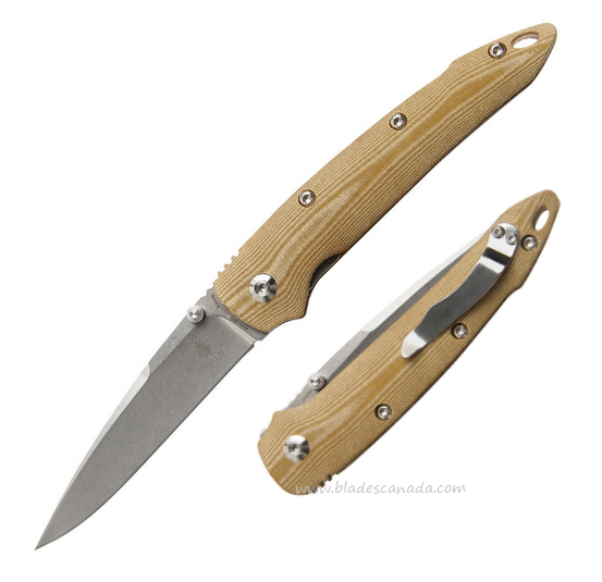 Kizer 4419A5 Folding Knife, S35VN Stonewash, Micarta Brown, 4419A5