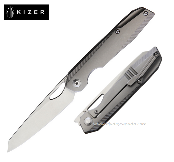 Kizer Genie Flipper Framelock Knife, S35VN Satin, Titanium Grey, 4545A1