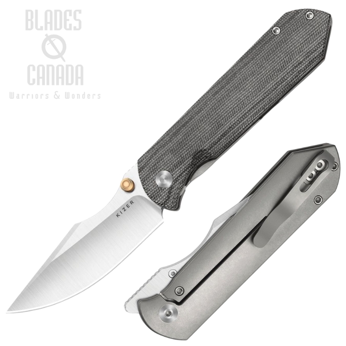 (image for) Kizer Harpoon Fold Framelock Folding Knife, Elmax Satin, Micarta Black Norplex UltreX/Titanium SW, 4784A2