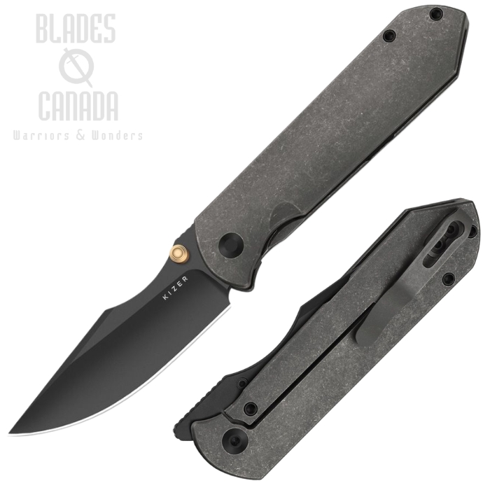 (image for) Kizer Harpoon Fold Framelock Folding Knife, Elmax Black, Titanium Black, 4784A3