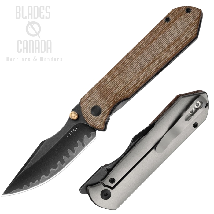 (image for) Kizer Harpoon Fold Framelock Folding Knife, 3-Layer Composite Acid Washed, Titanium/Micarta Norplex UltreX, 4784A4