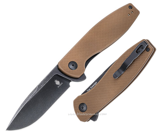 Kizer Swedge Flipper Folding Knife, Black SW, G10 Brown, KIL4001A1