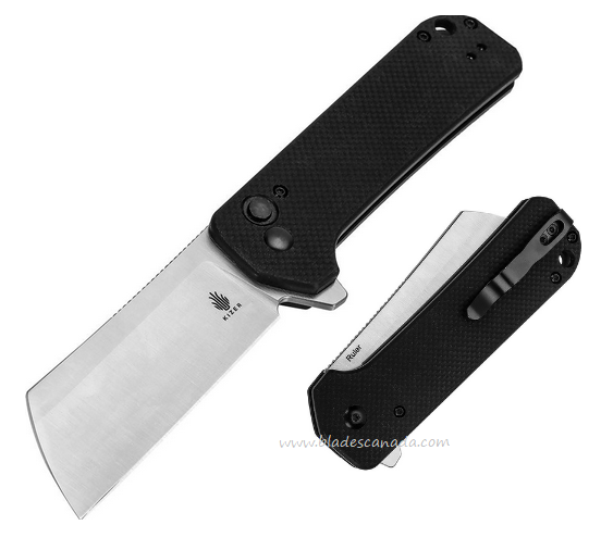 Kizer Ruler Button Lock Folding Knife, Satin Blade, G10 Black, KIL4003A1