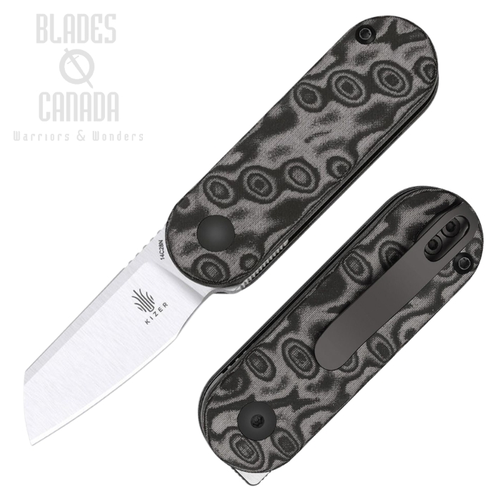 (image for) Kizer Mini Bay Detent Slipjoint Folding Knife, 14C28N Satin, Micarta Black Vortex, V2583A6