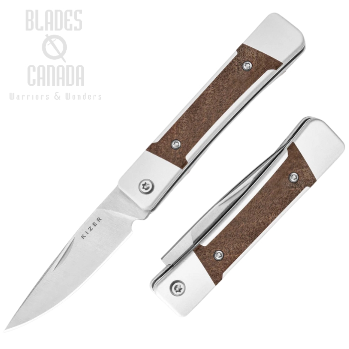 Kizer Little Grand Slipjoint Folding Knife, Nitro-V Satin, Aluminum/Wood, V2670A1