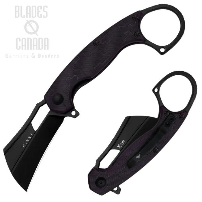 Kizer Dodo Flipper Folding Karambit Knife, Nitro-V Black, Richlite Purple, V2702A2