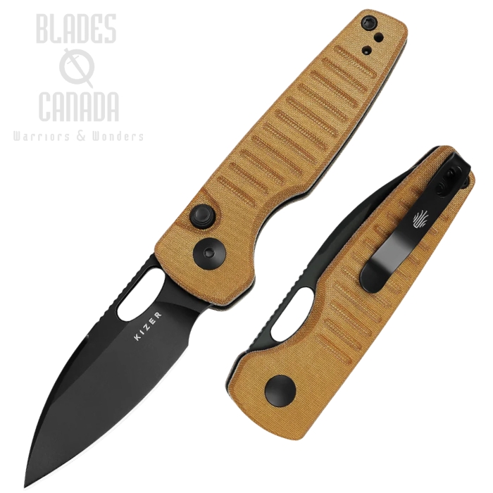 Kizer Parakeet Button/Liner Lock Folding Knife, Nitro-V Black, Micarta Brown, V2706A3