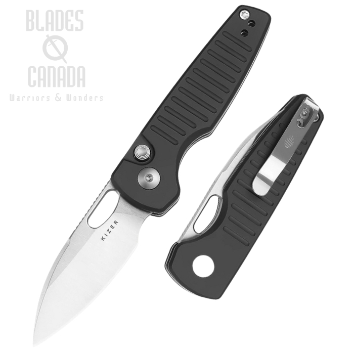Kizer Parakeet Button/Liner Lock Folding Knife, Nitro-V Satin, Aluminum Black, V2706A4