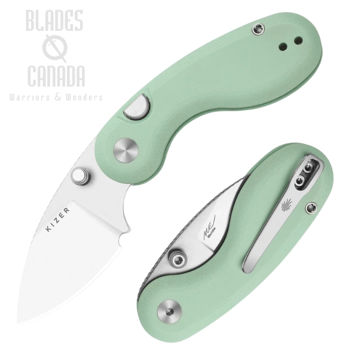 (image for) Kizer Microbe Button Lock Folding Knife, 14C28N Satin, G10 Natural, V2742A4