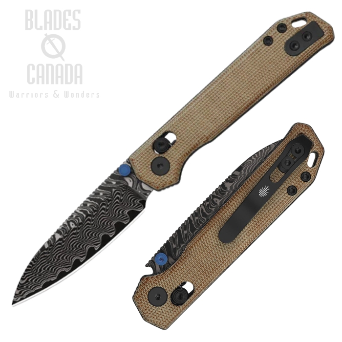 (image for) Kizer Begleiter 2.9 Clutch Lock Folding Knife, Damascus Acid Wash, Micarta UltreX Brown, V3458.2CDA2