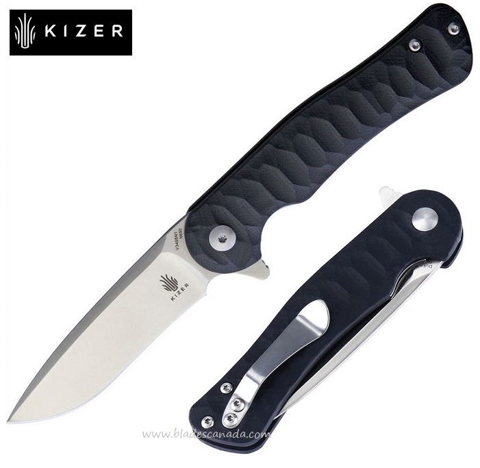 Kizer Dukes Vanguard Flipper Folding Knife, N690, G10 Black, V3466N1