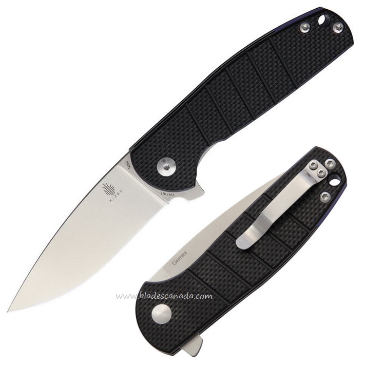 Kizer Vanguard Gemini Flipper Folding Knife, N690, G10 Black, V3471N1 - Click Image to Close