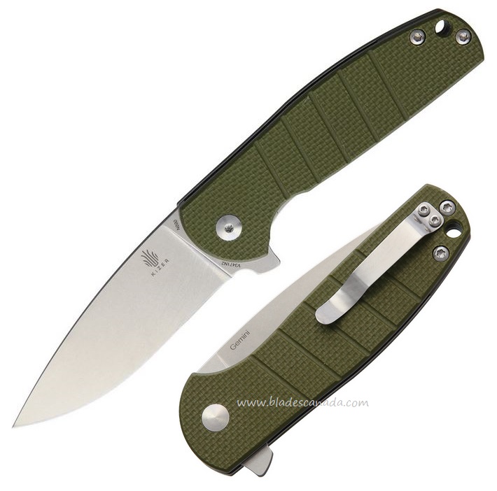 Kizer Vanguard Gemini Folding Knife, N690, G10 Green, V3471N2