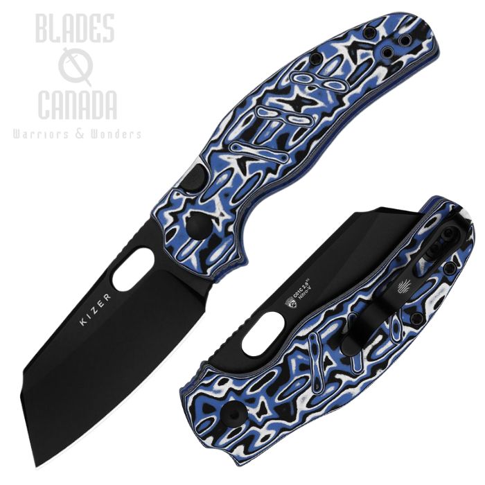 Kizer Sheepdog C01C 2.9 BS Button Lock Folding Knife, Nitro-V Black, Micarta Blue/White Vortex, V3488.29BSA1 (image for) Kizer Sheepdog C01C 2.9 BS Button Lock Folding Knife, Nitro-V Black, Micarta Blue/White Vortex, V3488.29BSA1