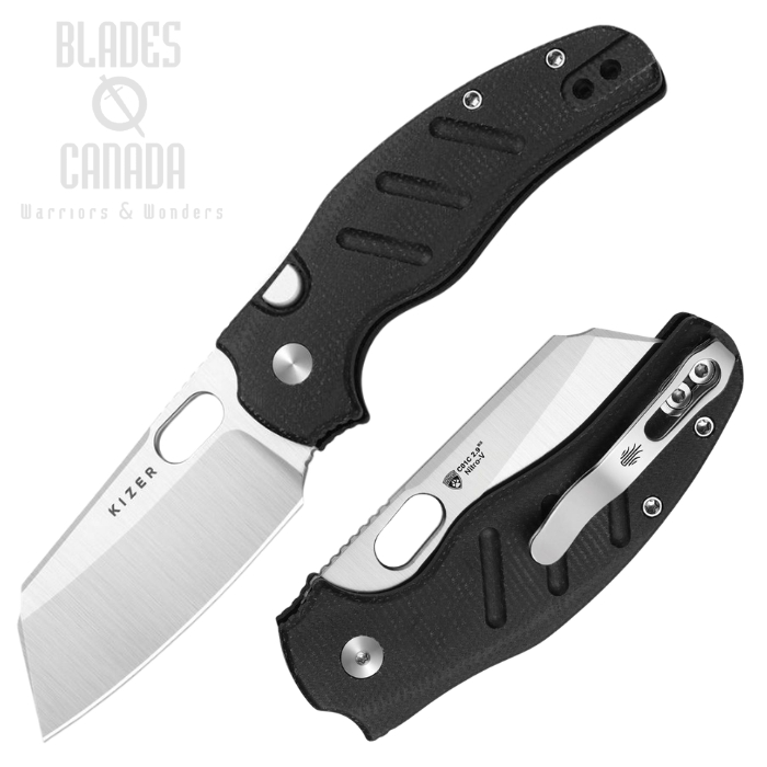 (image for) Kizer C01C 2.9 Button Lock Folding Knife, Nitro-V Satin, Micarta Black, V3488.29BSA2