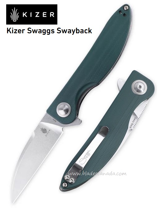 Kizer Swaggs Swayback Flipper Folding Knife, N690, G10 Green, V3566N5 - Click Image to Close