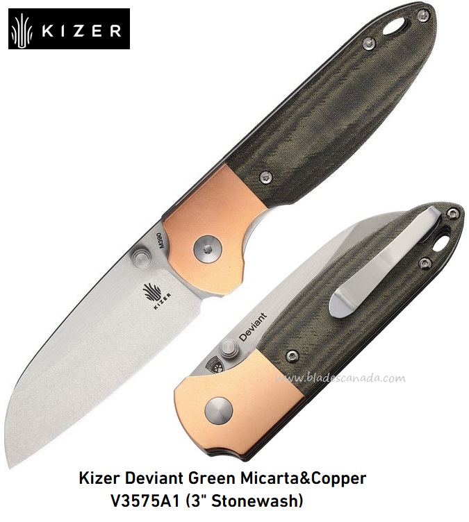 Kizer Deviant Folding Knife, M390, Micarta/Copper, V3575A1