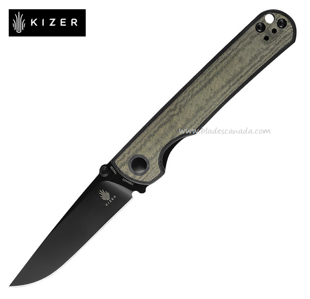 Kizer Rapids Folding Knife, 154CM Black, Micarta/G10 Green, V3594C2