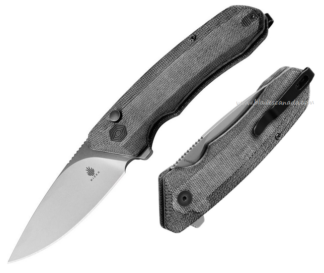 Kizer Invictus Flipper Button Lock Knife, 154CM SW, Micarta Black Canvas, KIV3602C1