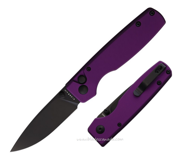 Kizer Original Button Lock Folding Knife, 154CM Black, Aluminnum Purple, V3605C4