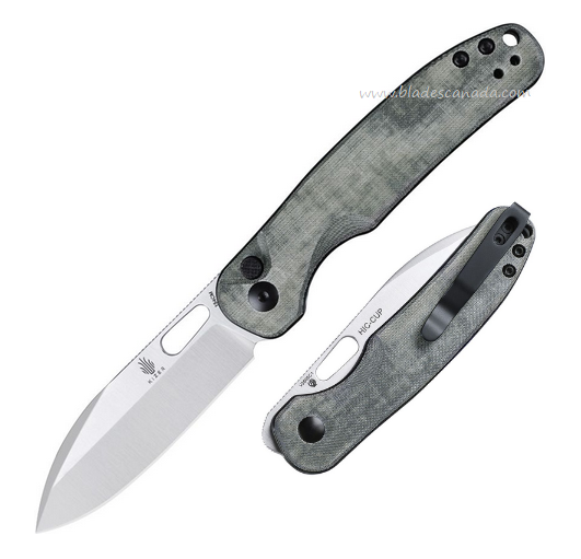 Kizer HIC-CUP Button Lock Folding Knife, 154CM Satin, Micarta Green, V3606C1