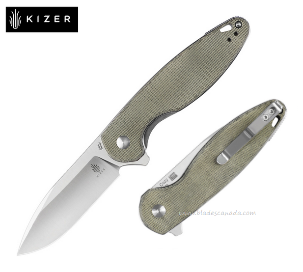 Kizer Cozy Flipper Folding Knife, 154CM Satin, Micarta Green, V3613C2