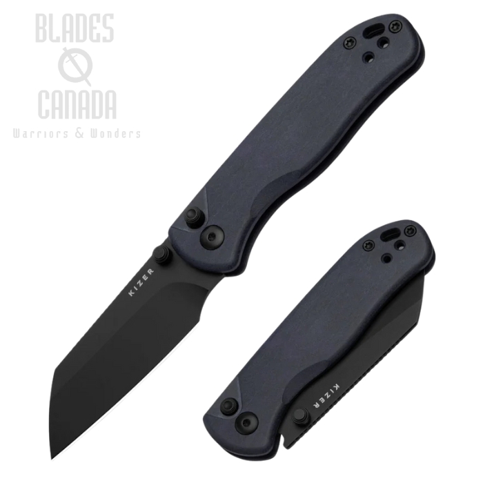 Kizer Drop Bear 2 Clutch & Button Liner Lock Folding Knife, Nitro-V Black, Richlite Black, V36192CS1