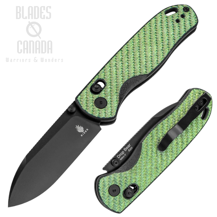 Kizer Drop Bear Clutch Lock Folding Knife, Nitro-V Black, Carbon Fiber Green, V3619A4 Kizer Drop Bear Clutch Lock Folding Knife, Nitro-V Black, Carbon Fiber Green, V3619A4