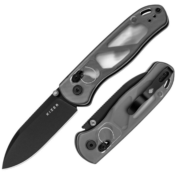 Kizer Drop Bear Clutch Lock Folding Knife, Nitro-V Black, Clear Acrylic Handle, V3619A9 Kizer Drop Bear Clutch Lock Folding Knife, Nitro-V Black, Clear Acrylic Handle, V3619A9