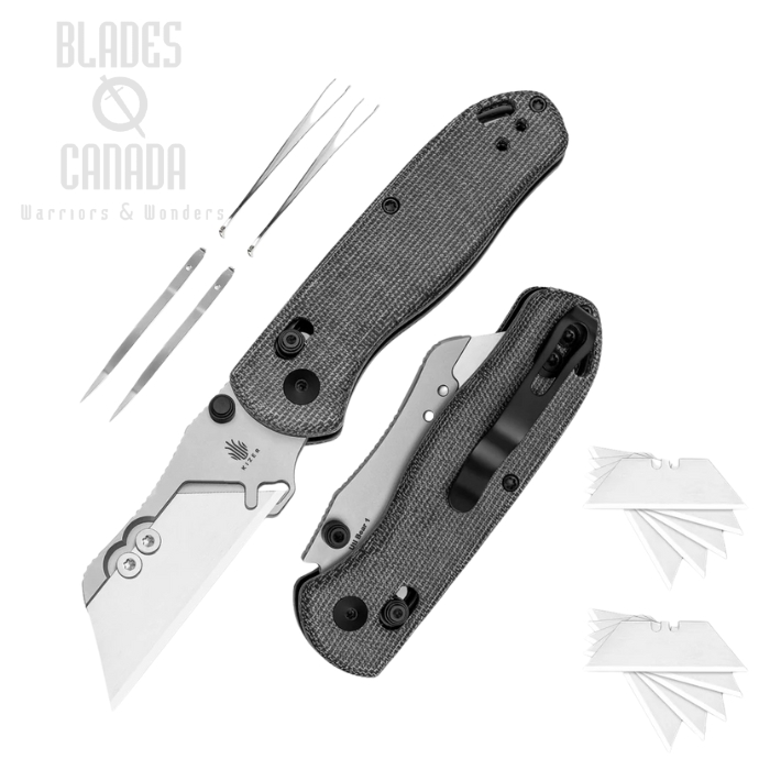 Kizer Drop Bear Utility Clutch Lock Folding KNife, SK5/50CR15MOV Replaceable Blades, Micarta Black, V3619JA3