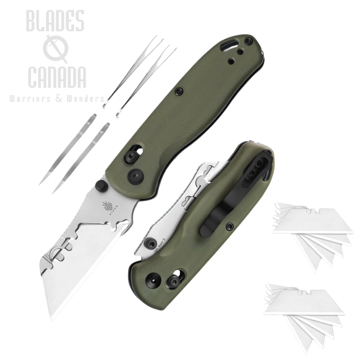 Kizer Drop Bear Utility Clutch Lock Folding Knife, SK5/50CR15MOV Replaceable Blades, G10 Green, V3619JA6