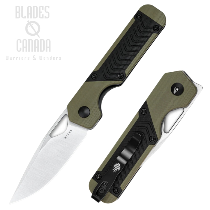 Kizer Mini Militaw Folding Knife, Nitro-V Satin, G10 Green/Black, V3634SA6