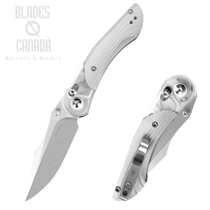 Kizer Mini Mystic Clutch Lock Folding Knife, Nitro-V Blade, Acrylic/Aluminum White, V3636A1