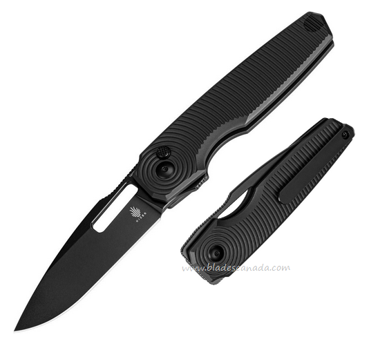 Kizer Dogfish Button Lock Folding Knife, 154CM Black, Aluminum Black, V3640C1
